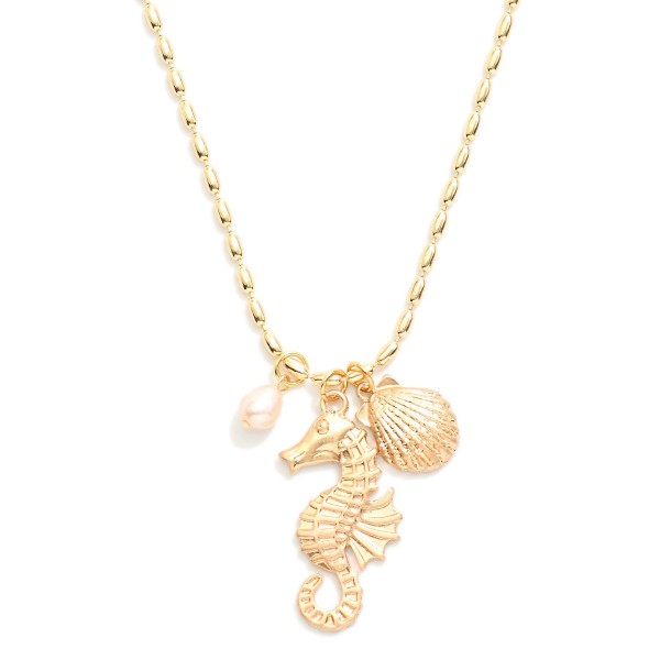 Wholesale oval Beaded Necklace Metal Beach Pendants Pearl L Extender L