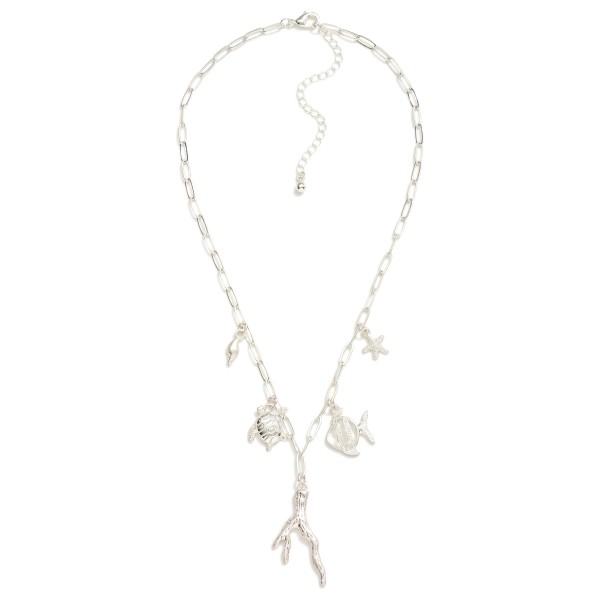 Paperclip Chain Link Charm Necklace Featuring Metal Tone Beach Charms

- Approximately 18" L
- Extender 3" L


