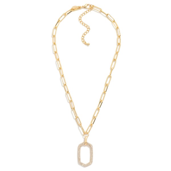 Wholesale textured Metal Paperclip Chain Link Necklace Rhinestone Studded Hollow
