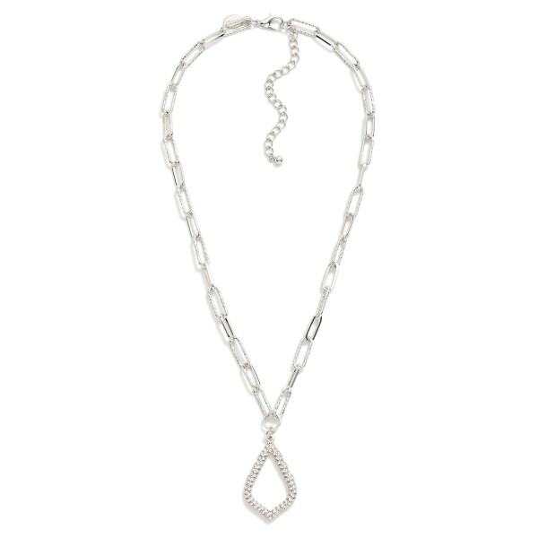 Wholesale textured Metal Paperclip Chain Link Necklace Rhinestone Studded Hollow