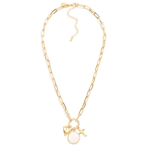 Wholesale paperclip Chain Link Necklace Metal Hoop Pendant Cross Heart Pearl Cha