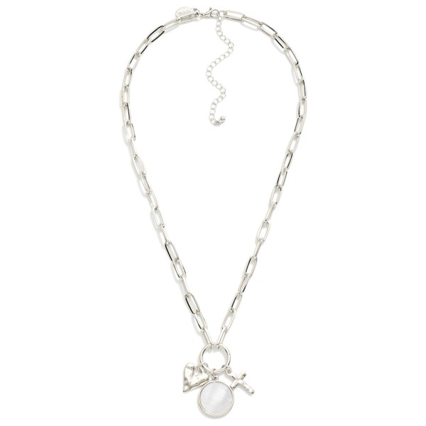 Wholesale paperclip Chain Link Necklace Metal Hoop Pendant Cross Heart Pearl Cha