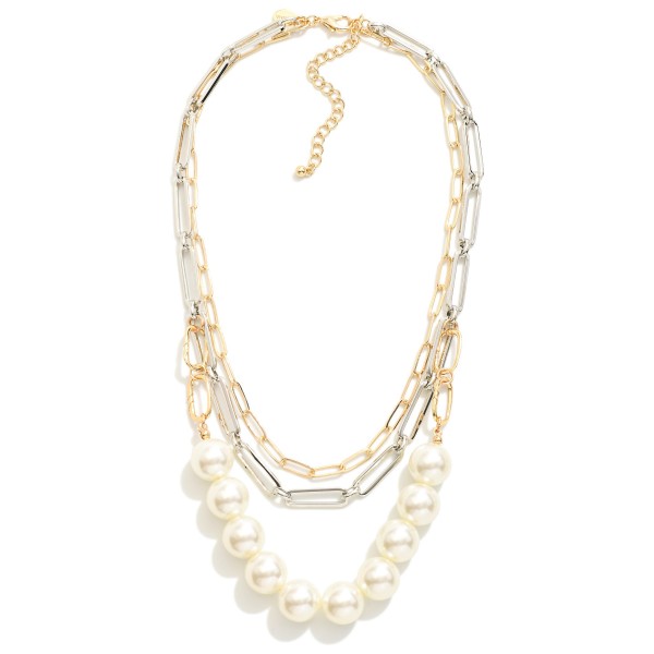 Wholesale layered Paperclip Chain Link Necklace Pearls L Extender L