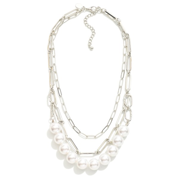 Wholesale layered Paperclip Chain Link Necklace Pearls L Extender L