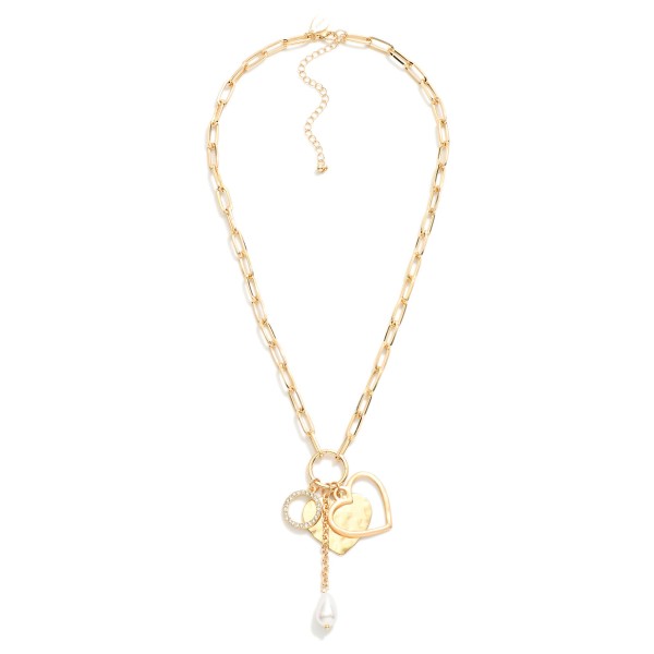 Wholesale paperclip Chain Link Necklace Metal Hoop Pendant Heart Pearl Charms L