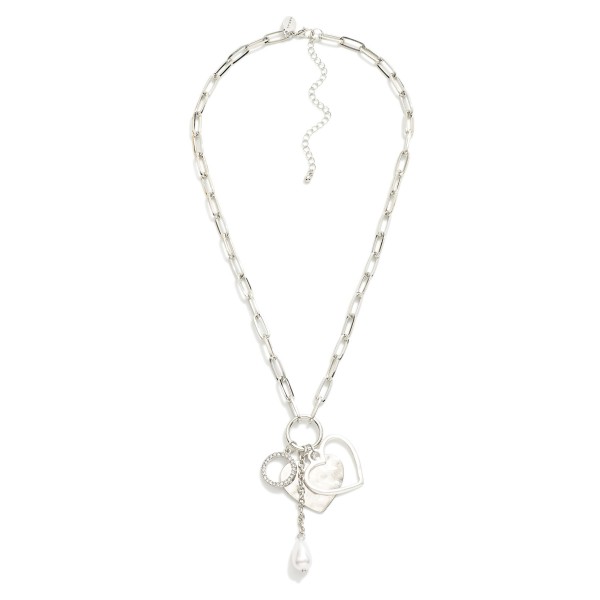 Wholesale paperclip Chain Link Necklace Metal Hoop Pendant Heart Pearl Charms L