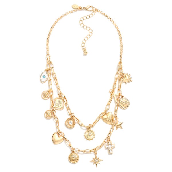 Wholesale layered Paperclip Chain Link Charm Necklace Metal Tones Rhinestones L