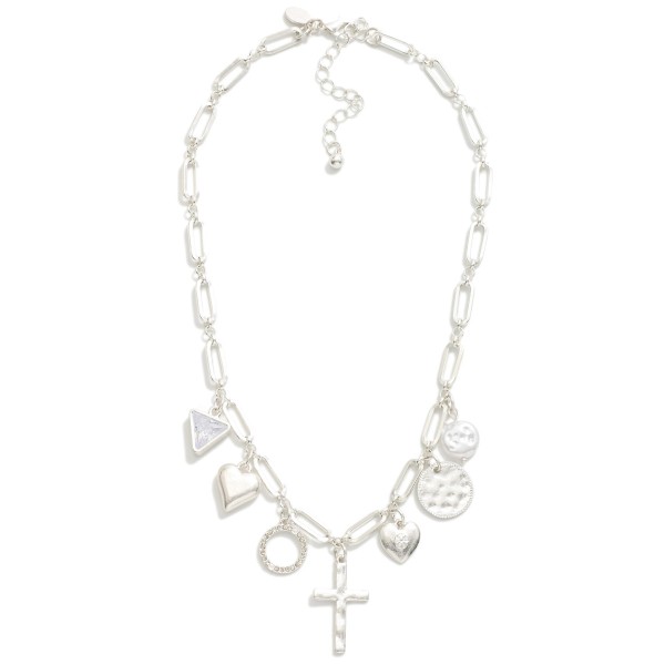 Wholesale paperclip Chain Link Charm Necklace Metal Rhinestones Pearls L Extende