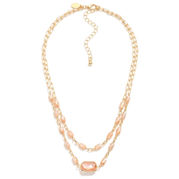 Layered Chain Link Necklace Featuring Glass Crystal & Faceted Beads 

- Approximately 14" L
- Extender 3" L