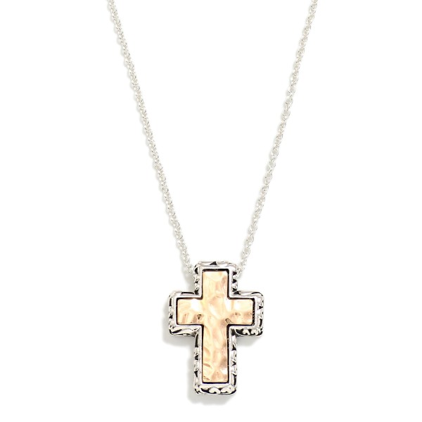 Chain Link Necklace Featuring Chunky Hammered Metal Cross Pendant 
- Approximately 18" L
- Extender 3: L