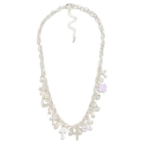 Wholesale chain Link Charm Necklace Metal Cross Charms Pearls Rhinestones L Exte