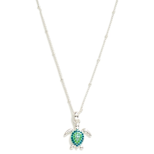 Wholesale chain Link Necklace Rhinestone Studded Sea Turtle Pendant L