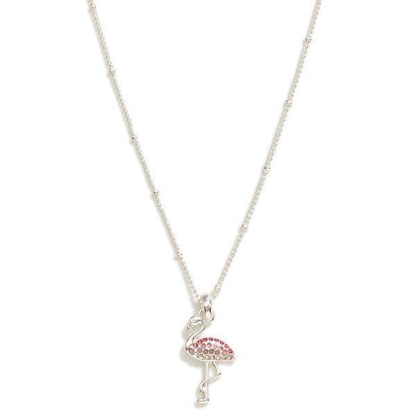 Chain Link Necklace Featuring Rhinestone Studded Flamingo Pendant 

- Approximately 18" L