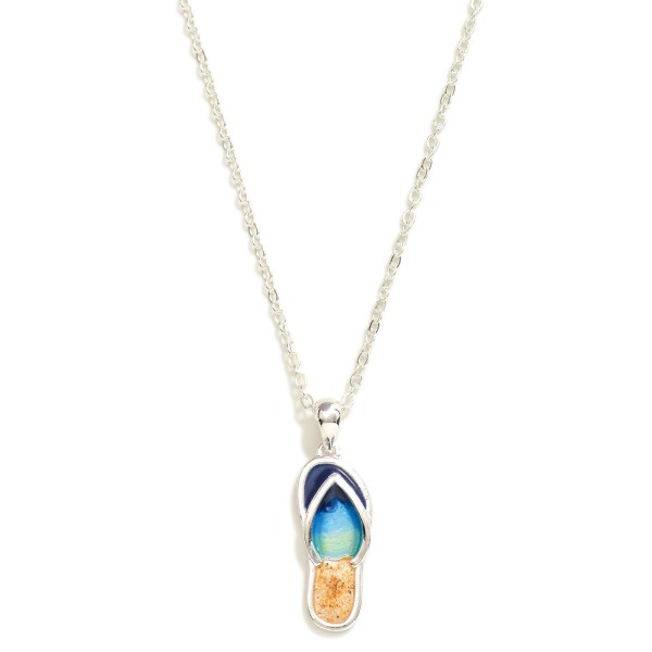 Metal Chain Link Necklace Featuring Resin Beach Flip-flop Pendant 

- Approximately 18" L