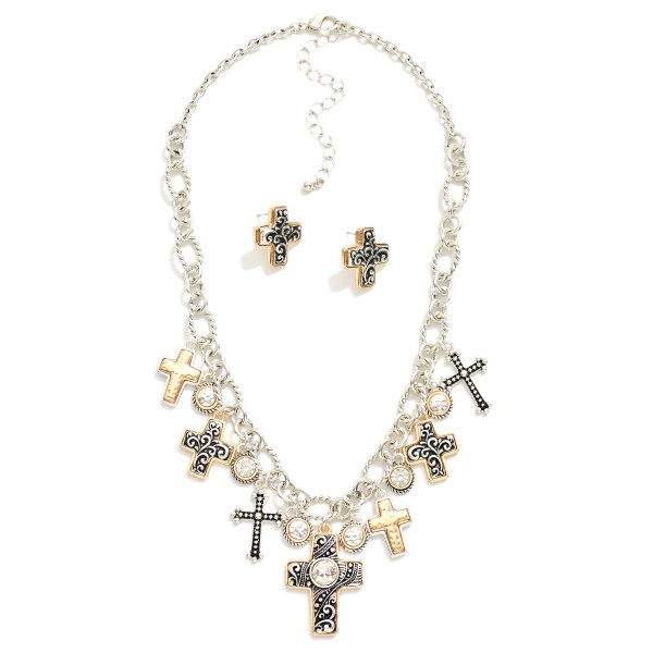 Wholesale chain Link Charm Necklace Metal Cross Charms Rhinestones L Extender L