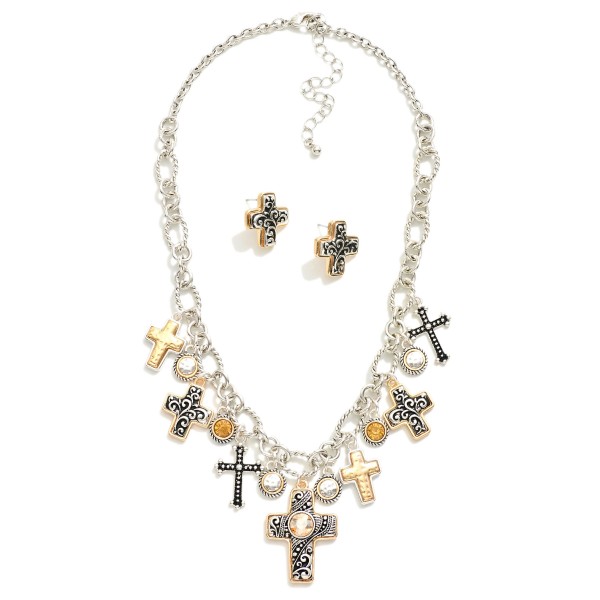 Wholesale chain Link Charm Necklace Metal Cross Charms Rhinestones L Extender L