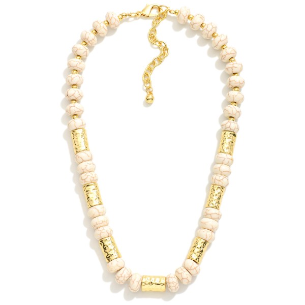 Wholesale large Cracked Stone Disk Hammered Metal Tube Beaded Necklace L Extende