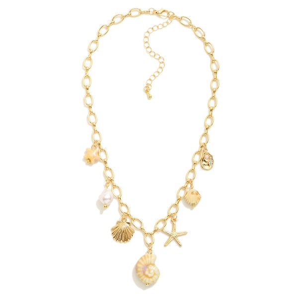 Wholesale chain Link Charm Necklace Porcelain Pearl Metal Charms L Extender L