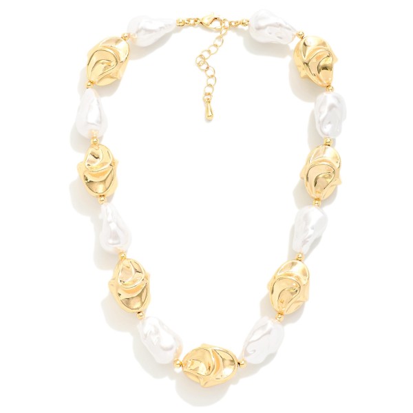 Wholesale large Baroque Pearl Gold Nugget Beaded Necklace L Extender L