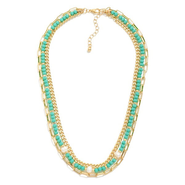 Wholesale layered Chain Link Necklace Faceted Beads Pearls L Extender L