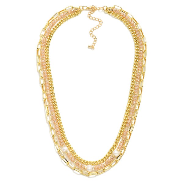 Wholesale layered Chain Link Necklace Faceted Beads Pearls L Extender L