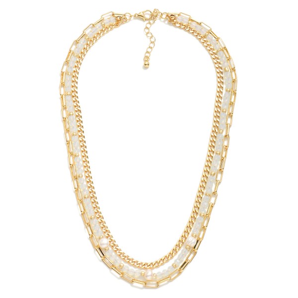 Wholesale layered Chain Link Necklace Faceted Beads Pearls L Extender L