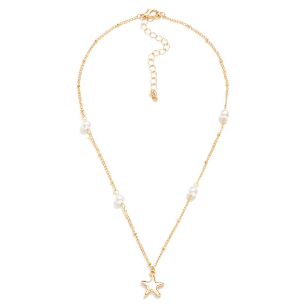 Wholesale chain Link Necklace Pearlescent Starfish Pendant Pearl Stations L Exte