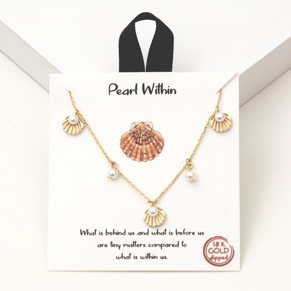 Wholesale dainty Chain Link Necklace Metal Shell Pearl Charms L Extender L Made