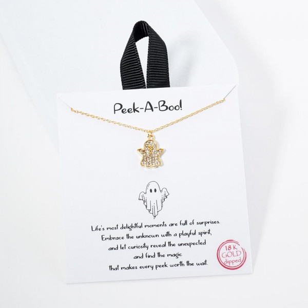 Wholesale dainty Chain Link Necklace Cubic Zirconia Ghost Pendant L Extender L M