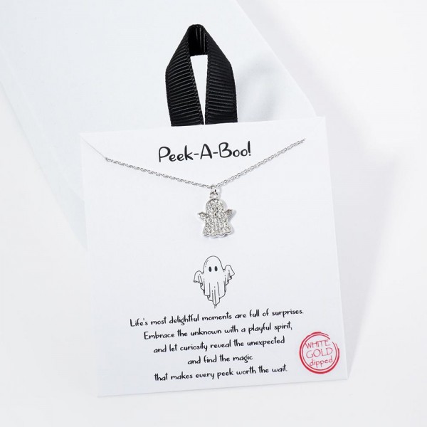 Wholesale dainty Chain Link Necklace Cubic Zirconia Ghost Pendant L Extender L M
