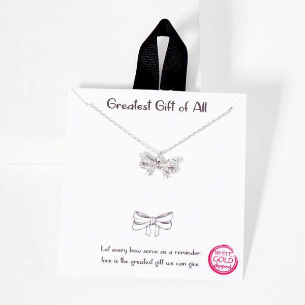 Wholesale dainty Chain Link Necklace Metal Bow Pendant Cubic Zirconia Accents L