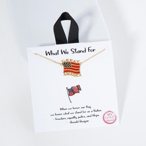 Wholesale dainty Chain Link Necklace Enamel American Flag Pendant L Extender L M