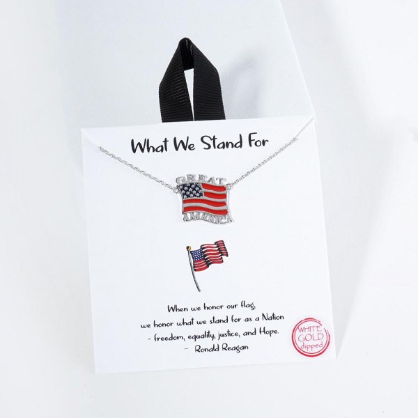 Wholesale dainty Chain Link Necklace Enamel American Flag Pendant L Extender L M