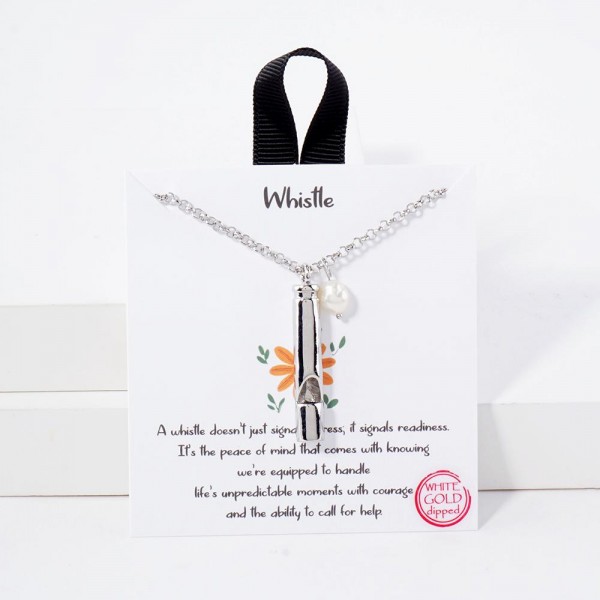 Wholesale dainty Chain Link Necklace Metal Safety Whistle Freshwater Pearl Penda