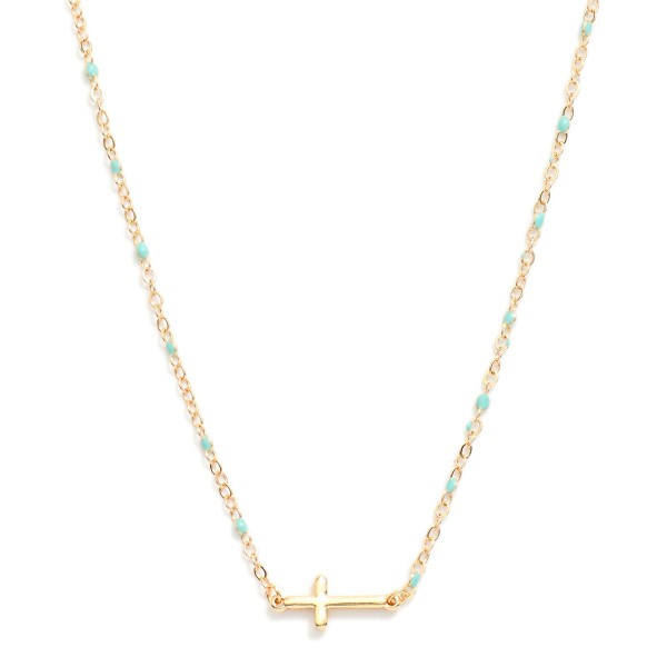 Wholesale chain Link Dainty East West Cross Necklace Painted Link Detail L Exten