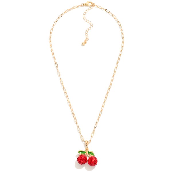 Wholesale paperclip Chain Link Necklace Pave Rhinestone Cherries Pendant L Exten