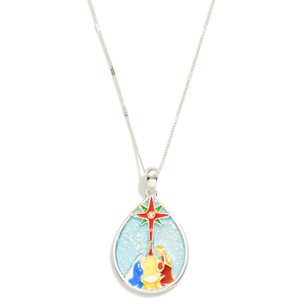 Wholesale chain Link Necklace Stain Glass Nativity Scene Teardrop Pendant L Exte