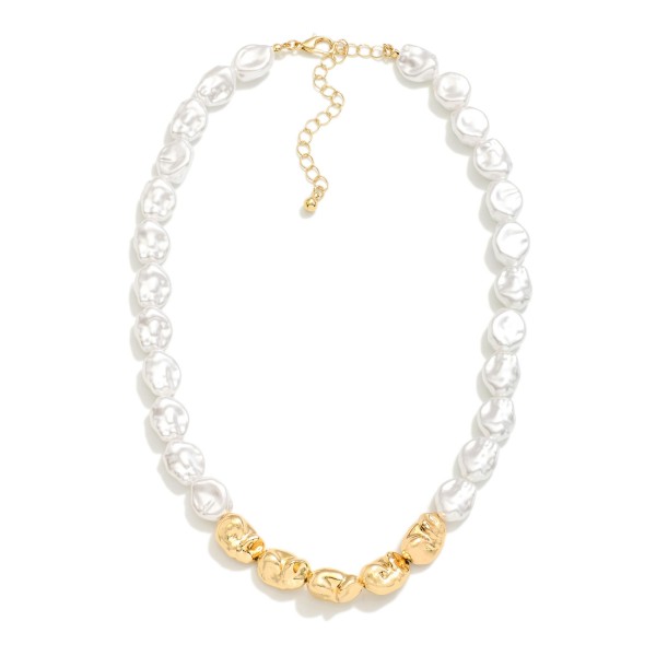 Wholesale baroque Pearl Beaded Necklace Metal Accents L