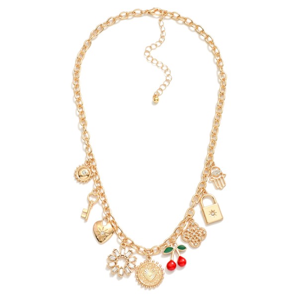 Wholesale chain Link Necklace Enamel Cherries Metal Charms L Extender L