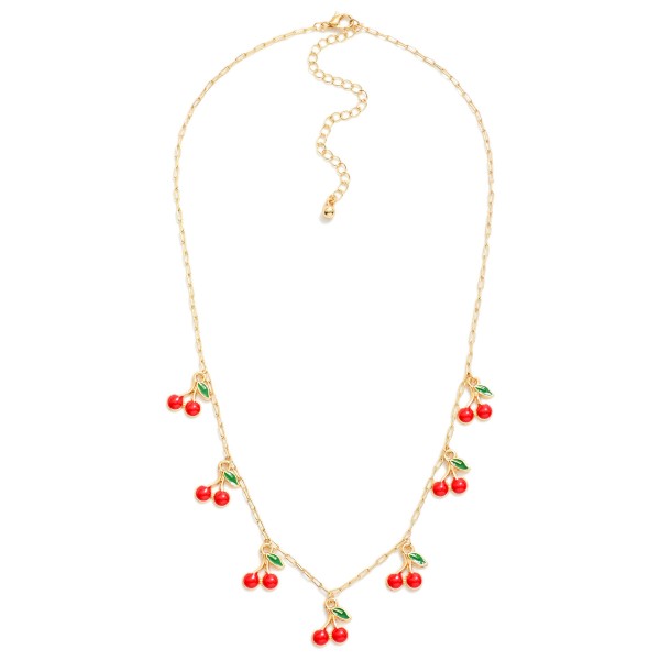 Wholesale chain Link Necklace Enamel Cherry Charms L Extender L
