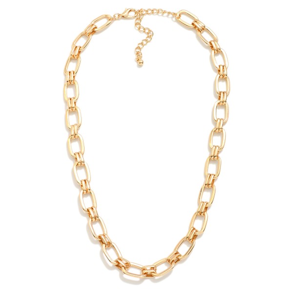 Rectangular Chain Link Necklace Featuring Double Link Accents 

- Approximately 14" L
- Extender 3" L