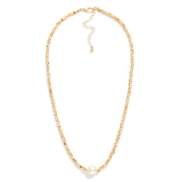 Metal Tone Geometric Shape Beaded Necklace Featuring Pearl Accent 

- Approximately 16" L
- Extender 3" L
