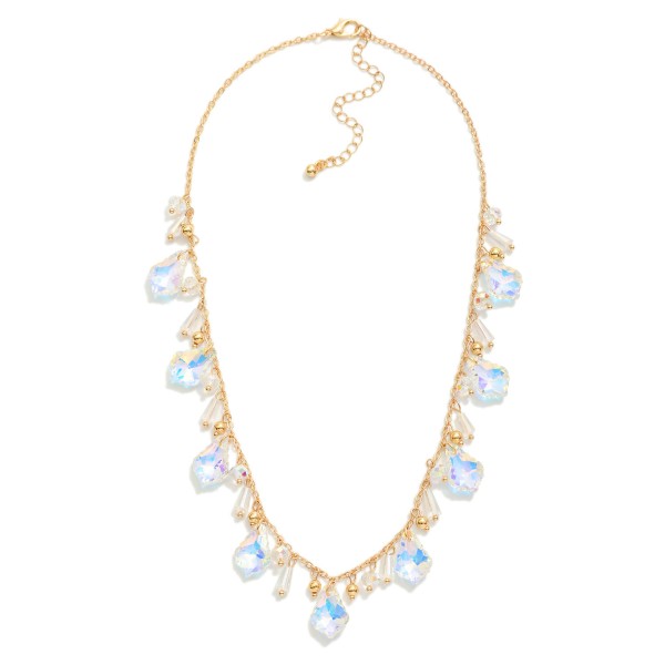 Chain Link Necklace Featuring Teardrop Glass Crystal Charms & Faceted Beads 

- Approximately 16" L
- Extender 3" L 