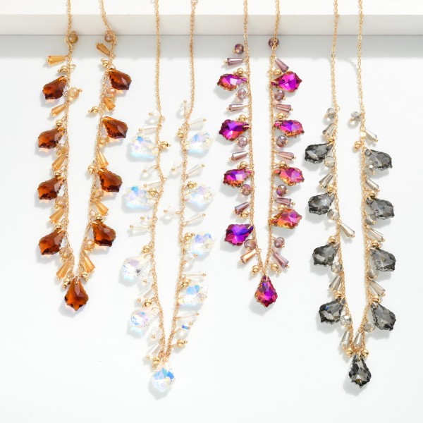 Chain Link Necklace Featuring Teardrop Glass Crystal Charms & Faceted Beads 

- Approximately 16" L
- Extender 3" L 