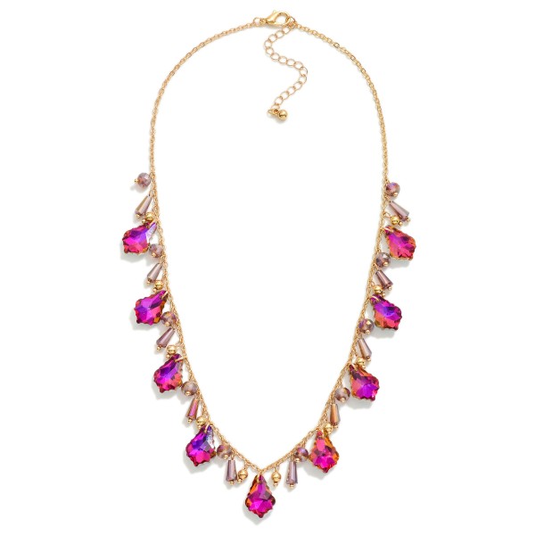 Chain Link Necklace Featuring Teardrop Glass Crystal Charms & Faceted Beads 

- Approximately 16" L
- Extender 3" L 