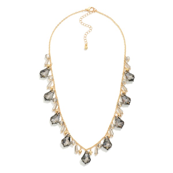 Chain Link Necklace Featuring Teardrop Glass Crystal Charms & Faceted Beads 

- Approximately 16" L
- Extender 3" L 