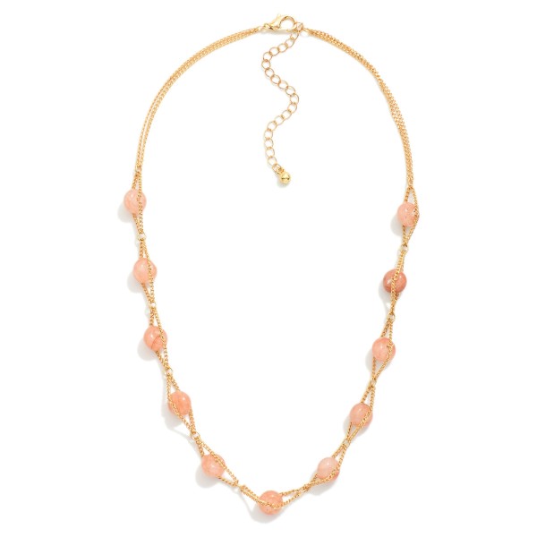 Intertwined Chain Link & Stone Beaded Necklace 

- Approximately 16" L
- Extender 3" L