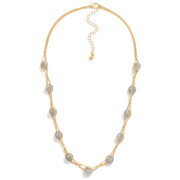 Intertwined Chain Link & Stone Beaded Necklace 

- Approximately 16" L
- Extender 3" L
