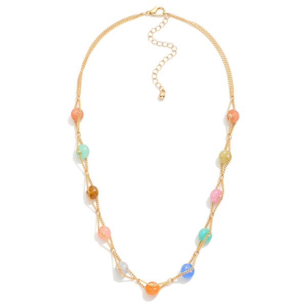 Intertwined Chain Link & Stone Beaded Necklace 

- Approximately 16" L
- Extender 3" L