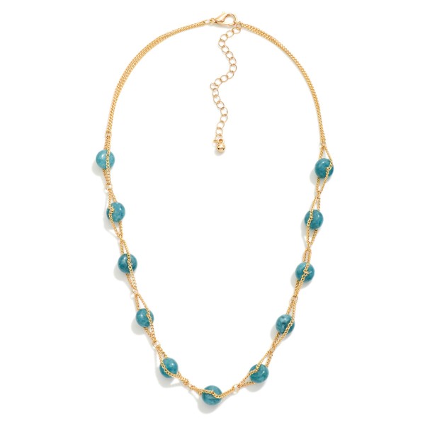 Intertwined Chain Link & Stone Beaded Necklace 

- Approximately 16" L
- Extender 3" L